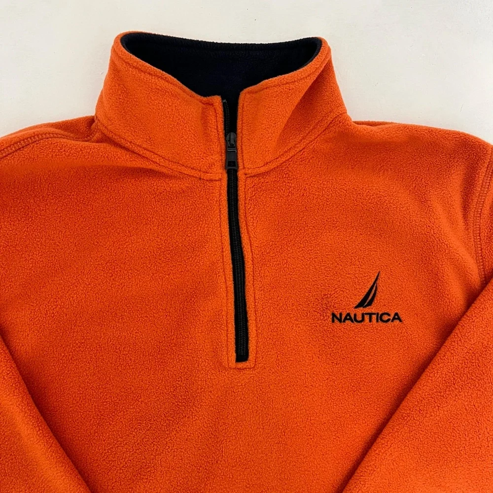 Nautica Mens Size X-Large Pullover Jacket Nautex Pier Orange 1/4‎ Zip Collared